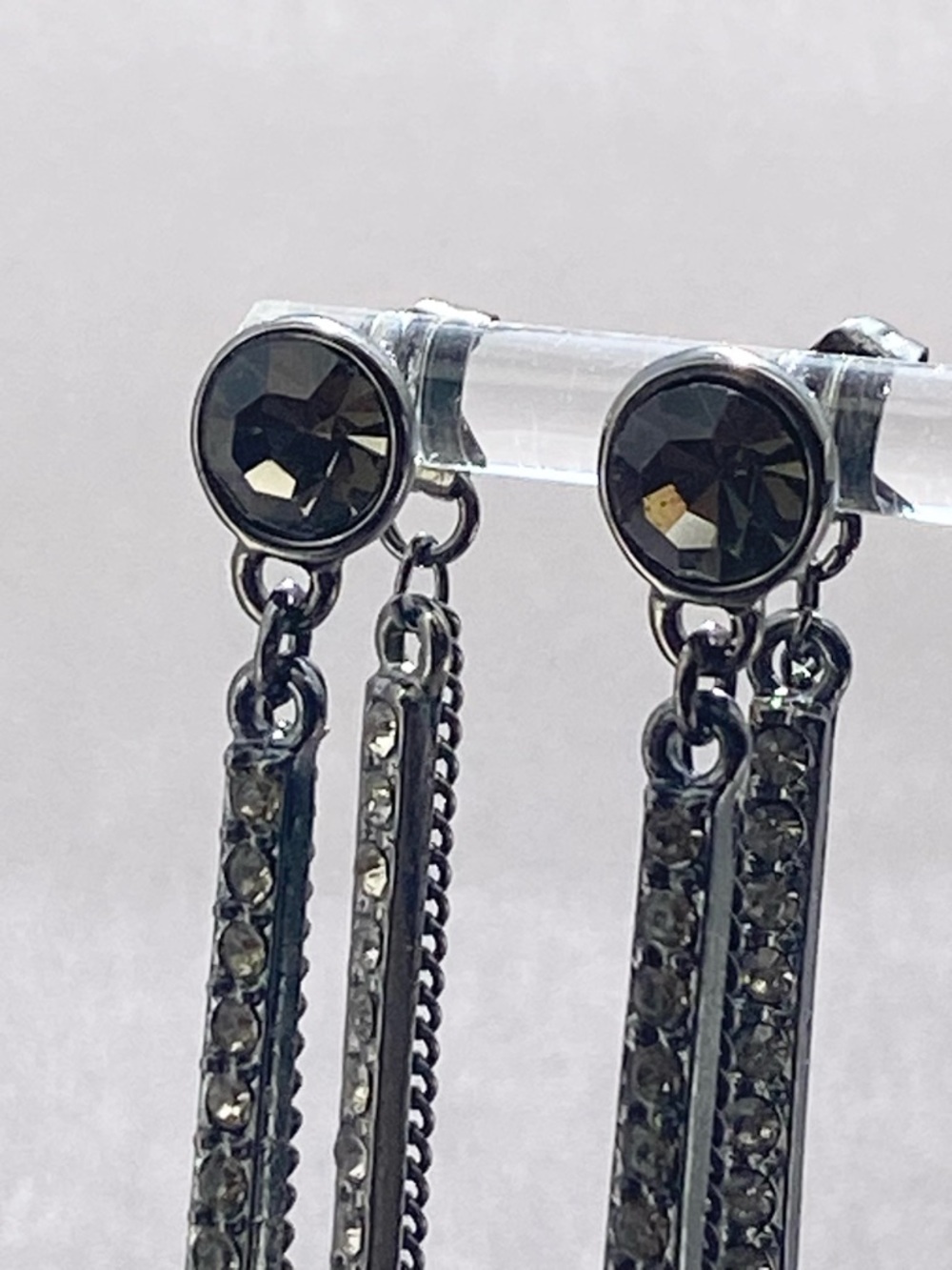 Gunmetal Dangle Gray Crystal Drop Earrings - Picture 5 of 7